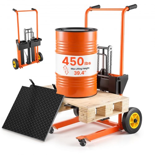 

VEVOR Apilador Hidráulico con Cabrestante Carga de 205 kg, Capacidad de Carga de 205 kg, Mesa Elevadora Hidráulica, Elevación de 100 cm, Plegable y Portátil, con Ruedas, para Fábricas, Almacenes