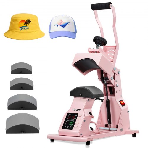 

VEVOR Máquina de Prensado Térmico, Prensa de Transferencia Térmica con 4 Platinas Intercambiables, Control Preciso de Tiempo y Temperatura, Máquina de Sublimación HTV para Gorras, Diademas, Rosa