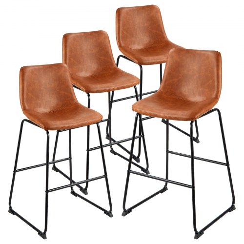 

VEVOR Juego de 4 Taburetes de Bar, Sillas de Cocina de Piel Sintética con Respaldo y Estructura de Metal, Asiento 65 cm, Carga 149,7 kg, para Cocina, Comedor, Barra, Marrón, 450 x 505 x 945 mm