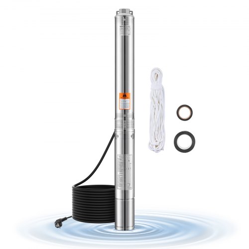 

VEVOR Bomba Sumergible para Pozos Profundos con cable de 20 m, Potencia de Entrada 1100 W Caudal de 100 L/min, Altura de Elevación de 75 m para Riego Industrial y Uso Doméstico, Impermeabilidad IP68