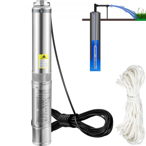

VEVOR Bomba de Pozo Profundo Motor de 750 W Bomba Sumergible para Pozo 230 V 50 Hz Bomba de Agua Sumergible para Pozos Flujo Máximo de 105 L/min Bomba para Pozos para Tierras de Cultivo Fábricas Minas