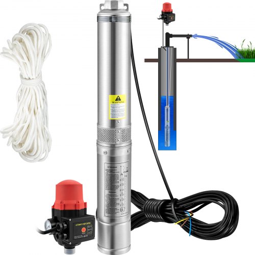 

VEVOR Bomba de Pozo Profundo Motor de 550 W Bomba Sumergible para Pozo 230 V 50 Hz Bomba de Agua Sumergible para Pozos Flujo Máximo de 50 L/min con Interruptor Automático para Tierras de Cultivo Minas