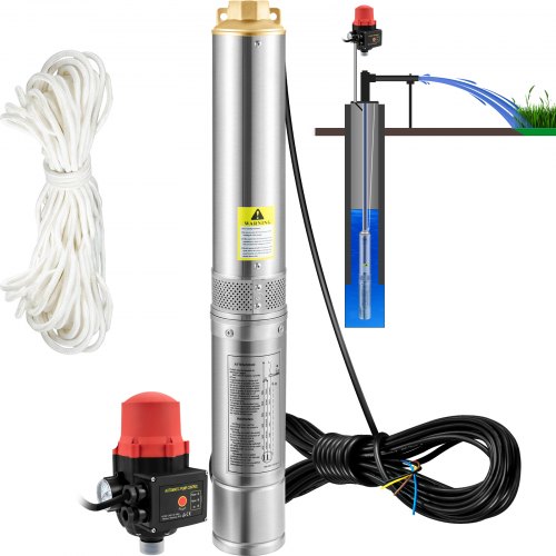 

VEVOR Bomba de Pozo Profundo Motor de 550 W Bomba Sumergible para Pozo 230 V 50 Hz Bomba de Agua Sumergible para Pozos Flujo Máximo de 50 L/min con Interruptor Automático para Tierras de Cultivo Minas