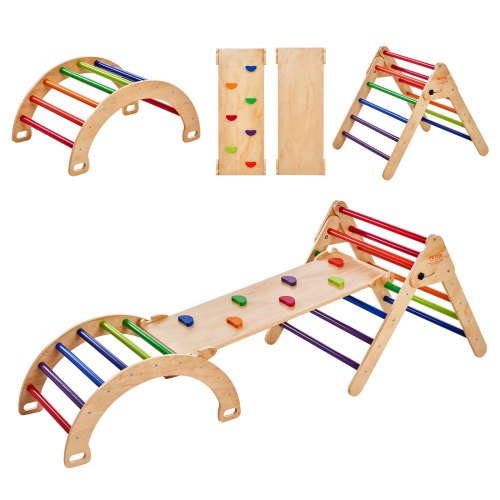 

VEVOR Pikler Triangle Set, 5 en 1 juguetes de escalada para niños pequeños, juego de escalada Montessori con triángulo, rampa y arco, gimnasio de escalada de madera de gran tamaño para niños de 1 a 3 años, colorido