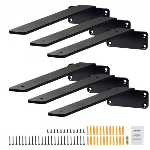 

VEVOR Soporte para estante, 6 soportes flotantes resistentes para estantes, soportes flotantes para estantes de color negro, soportes para estanterías de acero con capacidad de carga de 160 libras