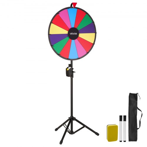 VEVOR Rueda de la Fortuna con Trípode, 14 Ranuras, Altura Ajustable, con Borrador de Pizarra y 2 Marcadores, 6 Colores, para Fiestas Pub Ferias Carnaval, (450–600) x (450–600) x (1300–1550) mm