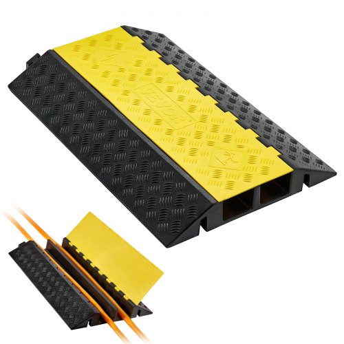 

VEVOR Protector de Cables para Suelo de 2 Canales de 10 x 7,5 cm, Rampa de Protección de Cable Carga de Capacidad de 9979 kg, Rampa de Caucho para Interiores, Exteriores, Hogar, Oficina, Almacén