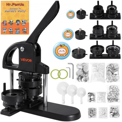 VEVOR Máquina para Hacer Botones de 25/32/58 mm Prensa para Insignias con 300 Kits de Consumibles Libro Mágico y Cortador de Círculos Fabricante de Insignias de Plástico Resistente para Hacer Botones