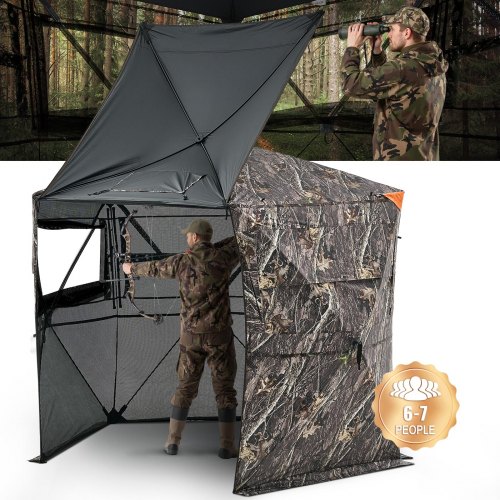 

VEVOR Persiana de Caza Portátil Transparente de 288 Grados y 5 Lados con Bolsa de Transporte, para 6-7 Personas, Camuflaje, con Puerta, Ventana Silenciosas y Cremallera, para Pavos y Ciervos