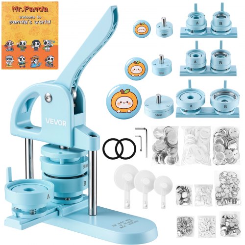 VEVOR Máquina para Hacer Chapas 25/32/58 mm Prensa de Pines de Plástico, con 300 Conjuntos de Botones Cortador Circular, Máquina de Bricolaje para Fabricar Chapas Imanes de Nevera Llaveros, Color Azul