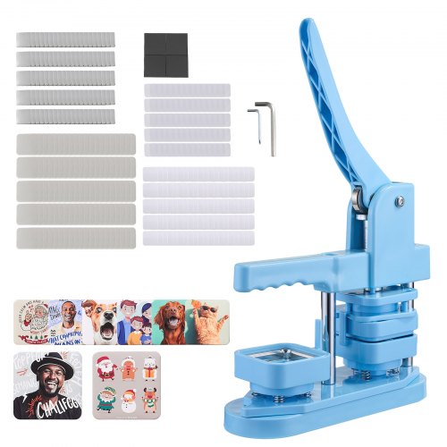

VEVOR Máquina para Hacer Insignias Cuadradas 50x50 mm Máquina para Fabricar Chapas 100 Kits de Botones con Carcasas Frontales de Hojalata, Tapas Traseras de Plástico, Películas Transparentes, Azul