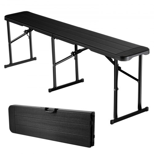 

Banco plegable de plástico VEVOR, banco plegable portátil de 6 pies, banco exterior impermeable de HDPE suave, asiento para picnic, camping, comedor con asa de transporte, para actividades de entretenimiento en el jardín, fútbol, color negro (paquete de 1