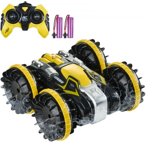 

VEVOR Barco de Control Remoto Anfibio Carro RC 4WD de 2,4 GHz de Niños, Amarillo