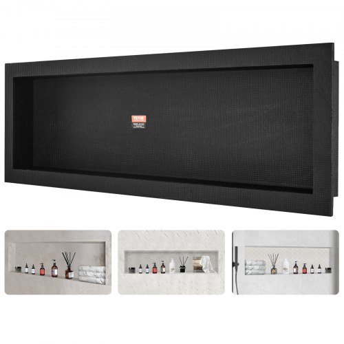 

VEVOR Nicho Empotrable para Baño 127x40,64x10 cm Nicho de Ducha Montado en Pared Estante de Plástico XPS Simple Esquinas Cuadradas Protección Sellada para Baño, Ducha, Almacenamiento de Jabón, Negro