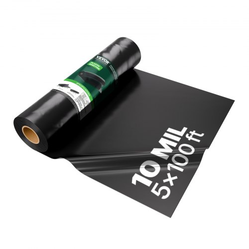 VEVOR Rollo de Láminas de Plástico Espesor de 10 mil 1,52 x 30,48 m Barrera de Vapor para Espacios de Acceso Lámina de Polietileno Resistente para Jardín Suministros de Plástico Agrícola, Negro