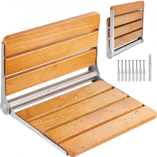 

VEVOR Asiento de ducha plegable de roble, 16.1" x 13.4" desplegado, banco de ducha plegable montado en la pared con capacidad de carga de 440 libras, silla de ducha plegable para el cuidado del hogar que ahorra espacio, para personas mayores, mujeres emba