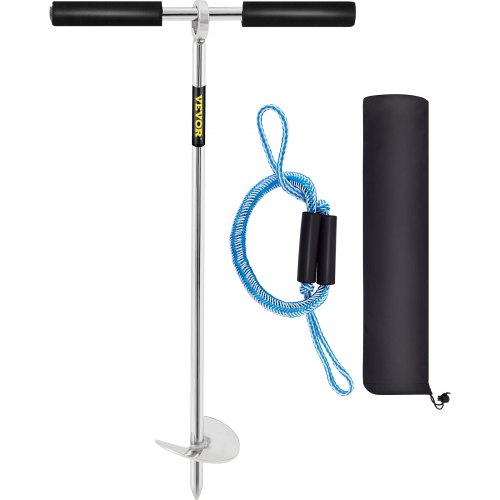

VEVOR Ancla de tornillo de 45 cm de largo anclaje de tierra de arena de playa de acero inoxidable 316 con mango extraíble cuerda elástica y bolsa de transporte para moto acuática, PWC, pontón, barco