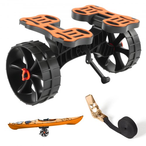 VEVOR Remolque Horizontal para Kayak, Remolque Plegable 615 x 325 x 320 mm con Neumáticos de Goma Maciza de 25,4 cm y 1 Correa de Trinquete Carga 136 kg, Carrito para Tabla de Surf de Remo, Kayaks