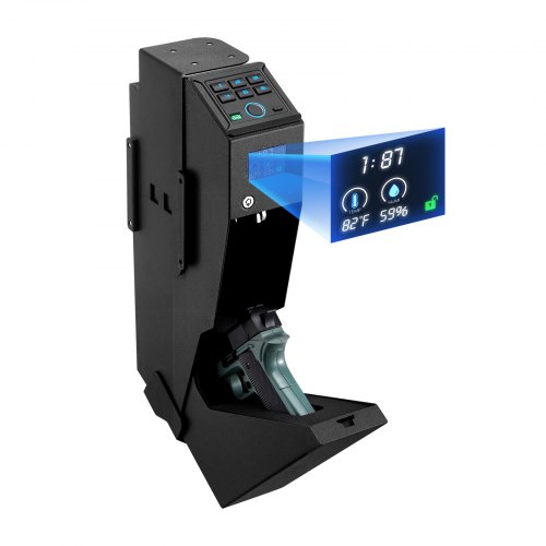 VEVOR Caja Fuerte para Pistolas de Acero, con 3 Formas de Acceso por Huella Dactilares, Contraseña y Llave, Caja Fuerte para Armas con Pantalla y LED, Capacidad de 1 Pistola y 1 Cargador, Negro