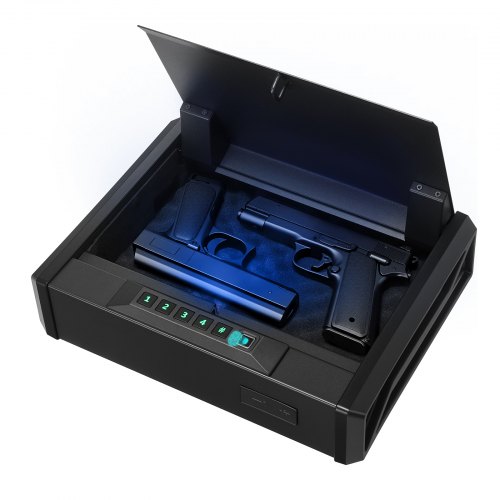 

VEVOR Caja Fuerte para Pistolas de Acero, con 3 Formas de Acceso por Huella Dactilares, Contraseña y Llave, Caja Fuerte para Armas con Iluminación, Capacidad de 2 Pistolas y 2 Cargadores, Negro