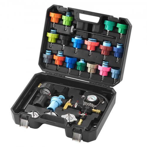 

VEVOR 28 PCS Kit de Probador Universal de Presión de Refrigerante y Reemplazo de Radiador Adaptadores de Bomba Manual Tapas Caja de Herramientas de Prueba Codificada por Colores para Motos y Camiones