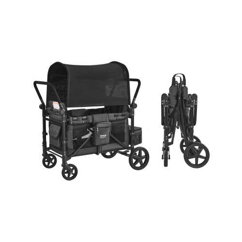 

VEVOR Cochecito Plegable para 4 Niños, Acero al Carbono, con Asa Ajustable, Arnés de Seguridad y Capota Extraíble, 4 Plazas, para Camping, Gris Oscuro y Negro(Carga 150 kg), 1650 x 725 x 1250 mm