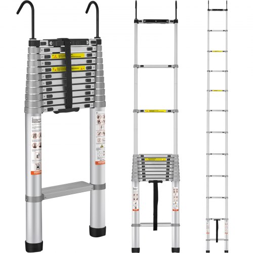 

VEVOR Escalera Telescópica de Aluminio Carga de 190 kg Escalera de Extensión Portátil Alcance de 4,6 m Antideslizantes Escalera Compacta Multiusos Retracción con Un Botón para Reparaciones Domésticas