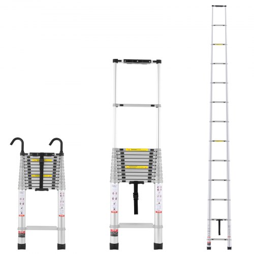 

VEVOR Escalera Telescópica, Escalera Extensible Ligera de Aluminio Plegable Retráctil con Múltiples Botones, Capacidad de 190 kg con Pies Antideslizantes, para el Hogar, RV, Loft, 5036 x 470 x 96 mm