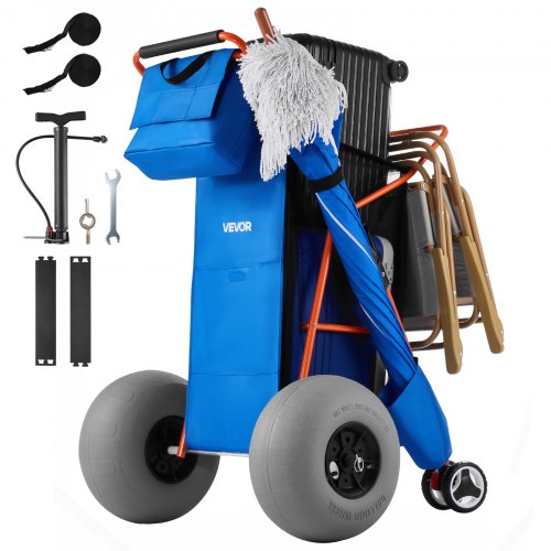 

VEVOR Carro de Playa con Ruedas de Globo, Carrito Plegable Capacidad de Carga de 75 kg, con Bolsa Térmica, Soporte para Sombrilla, Marco de Acero para Camping, Pesca, Eventos Deportivos, Picnics