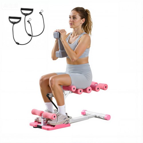 

VEVOR Máquina de Sentadillas Profundas Ajustable, con 3 Bandas de Resistencia, Entrenador de Core y Glúteos Plegable, para Gimnasio en Casa, Rosa y Blanco, Carga de 136 kg, 800 x 400 x 760 mm