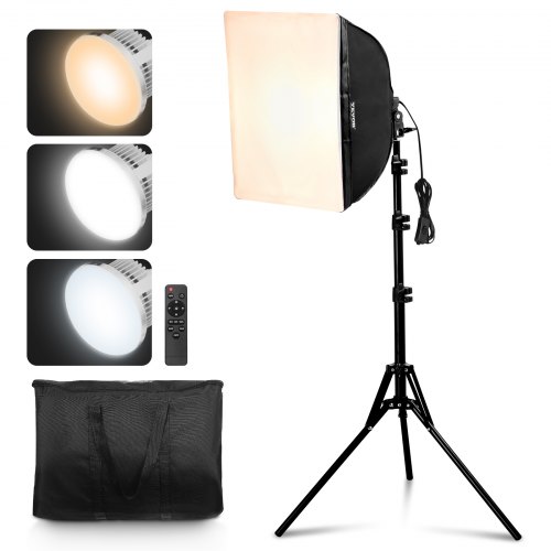 

VEVOR Kit de Iluminación Softbox de 400 x 400mm 3000-6500 K Ajustable para Tomas