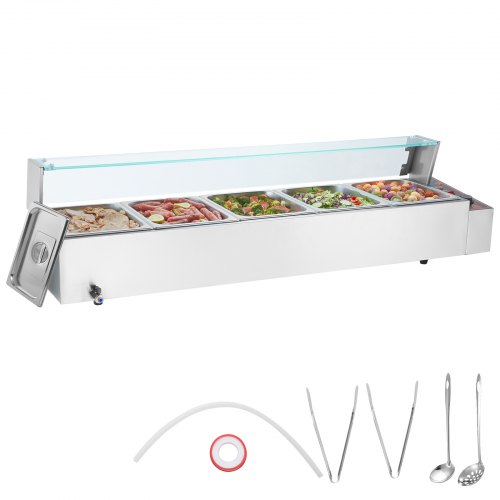 

VEVOR Calentador de Alimentos Eléctrico 1464 x 378 x 381 mm 1700 W 5 x 8 Cuartos