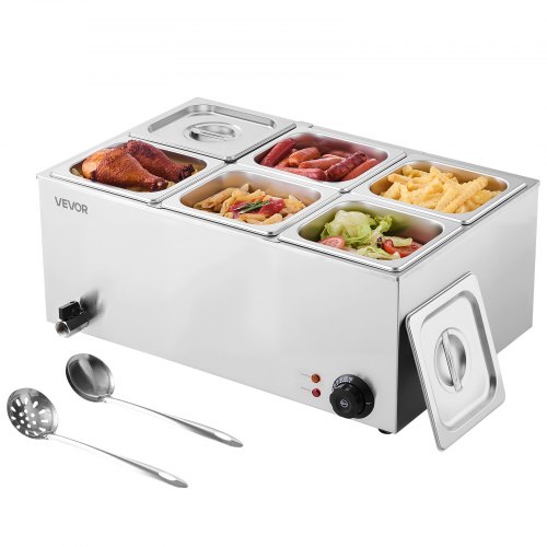 

Calentador de alimentos comercial de 6 sartenes VEVOR, mesa de vapor eléctrica de 13,5 l, 1200 W, encimera profesional de acero inoxidable, para bufé, baño María, con control de temperatura de 86 a 185 °F para catering y restaurantes, color plateado
