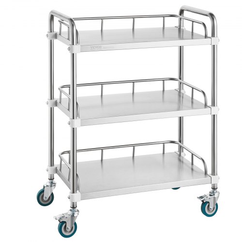 

VEVOR Carro de laboratorio de acero inoxidable carro médico de 3 niveles carro de servicio con capacidad de carga de 100 kg con ruedas giratorias, para laboratorio clínico, salón, hospital, uso dental