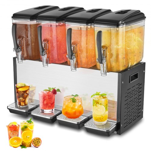 

VEVOR Dispensador de Bebidas Comercial 12L x 4 Tanques Máquina de Bebidas Frías Heladas de Acero Inoxidable 510 W Temperatura de Enfriamiento 7~12°C para Restaurantes, Bares, Fiestas, 75,5x43x67 cm