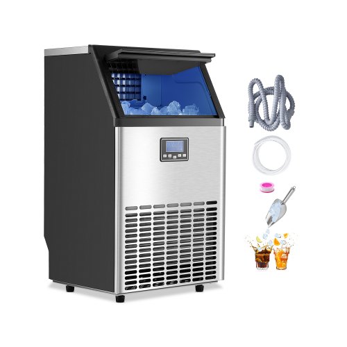 

VEVOR Máquina para Fabricar Hielo Independiente 45 kg/24 h con Capacidad de Almacenamiento de 15 kg Pantalla Digital LED 45 Cubitos de Hielo en 15 Minutos Autolimpiante para Bar, Restaurante