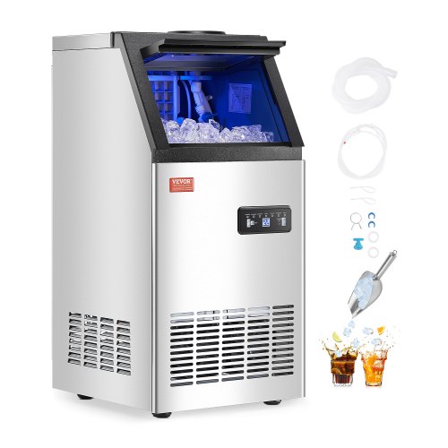 

VEVOR Máquina para Fabricar Hielo 36,3 kg/24 h, Capacidad de Almacenamiento 12,8 kg, Pantalla Digital LED, Autolimpiable, para Bares y Restaurantes, Acero Inoxidable + PP, 360 x 430 x 755 mm