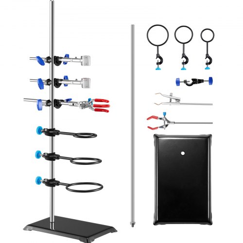 

VEVOR Soporte de Laboratorio 1 Juego Soporte de Laboratorio de Acero con Varilla de 60 cm y Base de Hierro Fundido 210,82x135 mm con Abrazaderas de Pistón, Abrazaderas de Bureta y Abrazaderas Cruzadas