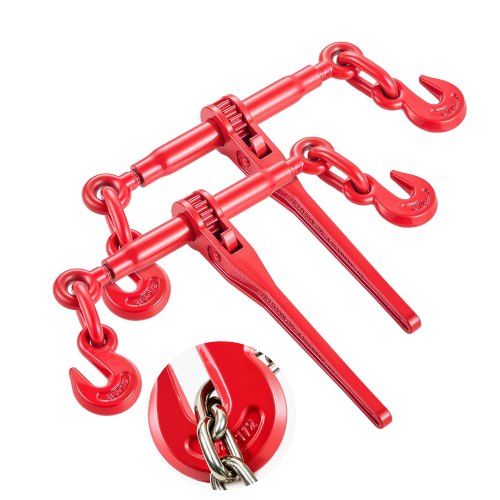 VEVOR Carpetas con Trinquete 10-13 mm Carga de Trabajo Segura de 4,18 T Ganchos G70 y Longitud Ajustable para Cadenas Amarre de Carga para Industria, Transporte, Remolque, 2 Piezas, Rojo