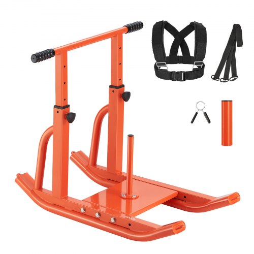 

VEVOR Trineo de Entrenamiento Físico para Mejorar la Velocidad en Ejercicios Atléticos, con Mango de Altura Ajustable, Compatible con Discos de Pesas de 25/51 mm, Naranja, 900 x 702 x 820 mm