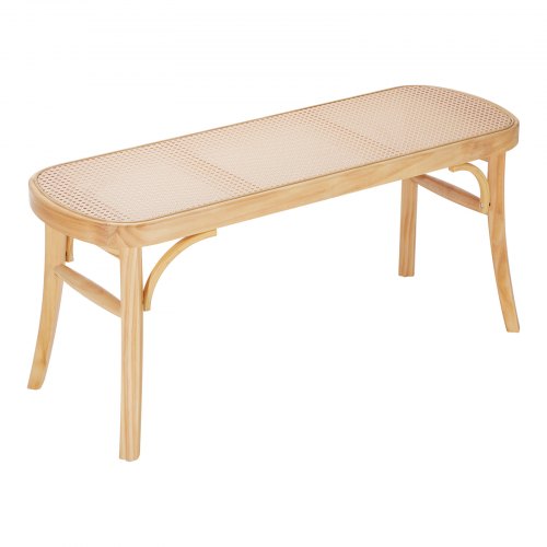 

VEVOR Banco de Ratán de Madera 1100 x 368 x 468 mm, Banco Bohemio con Patas de Madera de Roble y Ratán Tejido a Mano, Capacidad de Carga de 113 kg para Dormitorio, Sala de Estar, Cocina, Color Madera