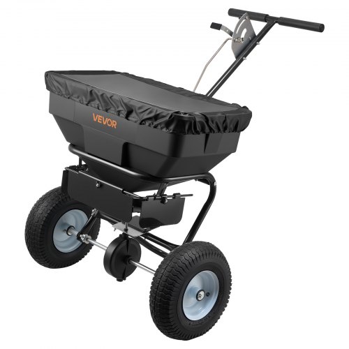 VEVOR Esparcidor de Empuje Manual Capacidad de 59 kg, Esparcidor de Compost con Neumáticos y Tolva, Ancho de Esparcimiento de 0 a 3,66 m para Semillas y Fertilizantes, para Jardín, Césped, Patio
