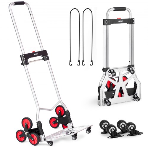 

VEVOR Carro de Escalera 118 kg Carretilla de Mano Plegable para Subir Escaleras con Mango Telescópico 10 Ruedas 2 Cuerdas Elásticas para Transporte, Almacén, Aeropuerto, Centro Comercial, Mudanzas