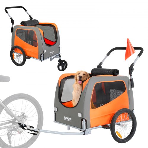 VEVOR Remolque Plegable para Bicicleta para Perros Carga de 30 kg Cochecito para Mascotas 2 en 1, Marco Fácil de Plegar con Ruedas de Liberación Rápida, Acoplador Universal para Bicicleta, Reflectores