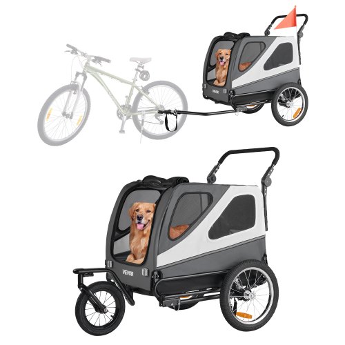 

VEVOR Remolque de Bicicleta para Perros, Carga de 45 kg, Carrito Portabicicletas Plegable 2 en 1 para Perros con Rueda de Liberación Rápida, Enganche Universal y Correa Interior, 1390 x 770 x 845 mm