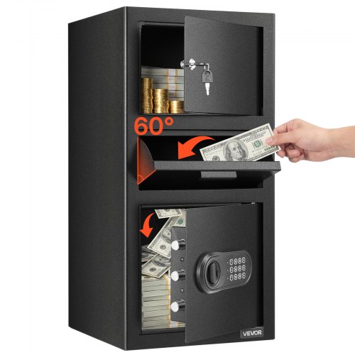 VEVOR Caja Fuerte de 102 L, Caja de Seguridad Electrónica 3 Niveles 35 x 35 x 70 cm con Ranura Frontal, Teclado Digital y Llaves de Repuesto, para Efectivo, Joyas, Documentos y Facturas, Negro
