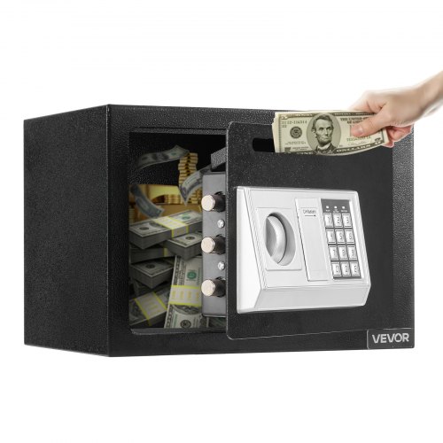 

VEVOR Caja Fuerte de 17 L, Caja de Seguridad Electrónica 25 x 35 x 25 cm con Contraseña, Pomo Giratorio, Ranura Frontal Bloqueable y 2 Llaves, para Efectivo, Joyas, Documentos y Facturas, Negro