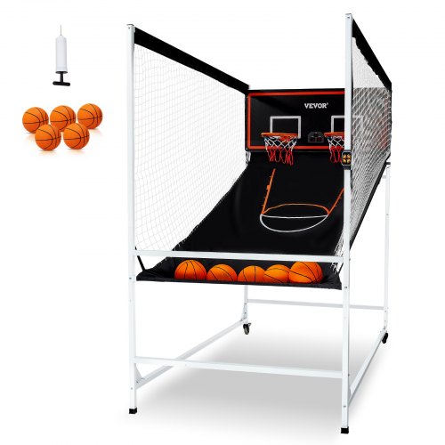 

VEVOR Juego de Baloncesto Arcade Interior para 2 Jugadores, Deporte de Doble Tiro en Casa con 5 Bolas, 8 Modos de Juego, Marcador Electrónico y Bomba de Inflado, 2286 x 1219 x 2133 ± 50 mm, Negro