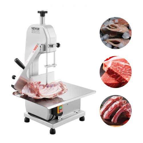 

Sierra de cinta eléctrica comercial para carne VEVOR, máquina cortadora de huesos de acero inoxidable de 650 W para encimera, Workbeach de 12,4" x 18,1", grosor máximo de corte de 4,33 pulgadas, cortadora de carne congelada para costillas de cerdo y res