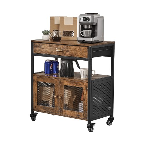 

VEVOR Mueble Bar de Café Estilo Rústico de 61 x 36 x 70,5 cm con Almacenamiento de 4 Niveles, Mesa de Bar de Café Móvil con Ruedas y Puerta de Malla, Aparador Tipo Buffet para Cocina, Entrada, Marrón